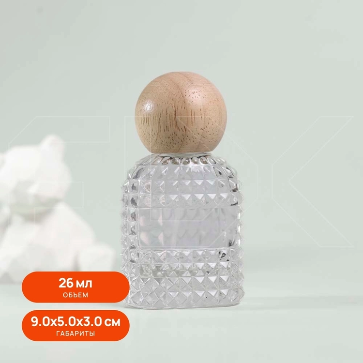 Атомайзер, 26мл, узорное стекло, светлая круглая крышка/дерево 0_S282-26 LIGHT