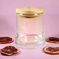 УЦЕНКА-Баночка для свечей, прозрачное стекло с голографическим эффектом, бамбуковая крышка, 200 мл UCENKA-Z001-200:EU